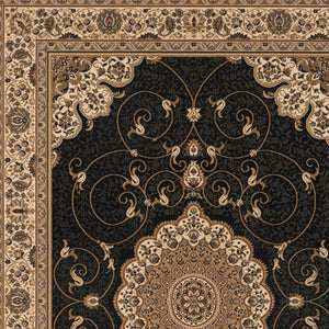 HomeRoots 10' Elegant Beige and Black Medallion Runner Rug - Timeless Style for Hallways and Narrow Spaces 2x20 395391