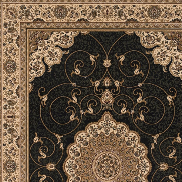 HomeRoots 10' Elegant Beige and Black Medallion Runner Rug - Timeless Style for Hallways and Narrow Spaces 2x20 395391