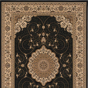 HomeRoots 10' Elegant Beige and Black Medallion Runner Rug - Timeless Style for Hallways and Narrow Spaces 2x20 395391