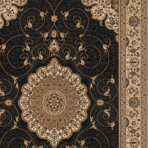 HomeRoots 10' Elegant Beige and Black Medallion Runner Rug - Timeless Style for Hallways and Narrow Spaces 2x8 395395