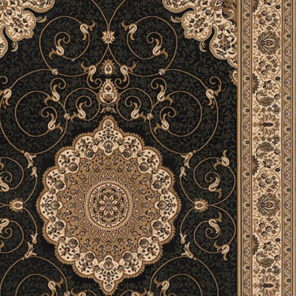 HomeRoots 10' Elegant Beige and Black Medallion Runner Rug - Timeless Style for Hallways and Narrow Spaces 2x8 395395