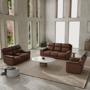 English Elm Oslo Genuine Leather Power Reclining Sofa Set with Usb Charging and Swivel Glider Pecan B339S00005