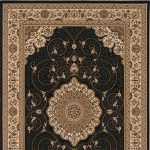 HomeRoots 10' Elegant Beige and Black Medallion Runner Rug - Timeless Style for Hallways and Narrow Spaces 4x6 395404