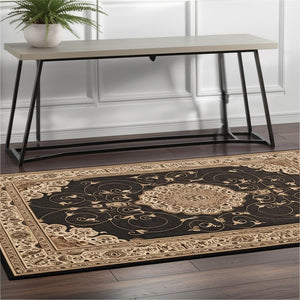 HomeRoots 10' Elegant Beige and Black Medallion Runner Rug - Timeless Style for Hallways and Narrow Spaces 4x6 395404