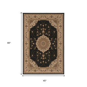 HomeRoots 10' Elegant Beige and Black Medallion Runner Rug - Timeless Style for Hallways and Narrow Spaces 4x6 395404