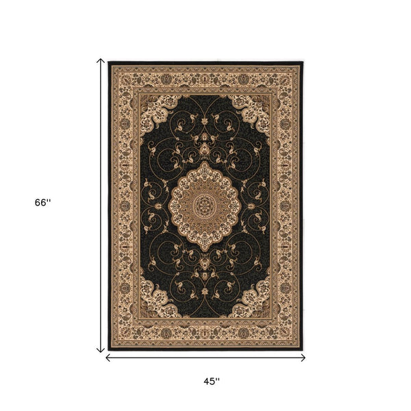 HomeRoots 10' Elegant Beige and Black Medallion Runner Rug - Timeless Style for Hallways and Narrow Spaces 4x6 395404