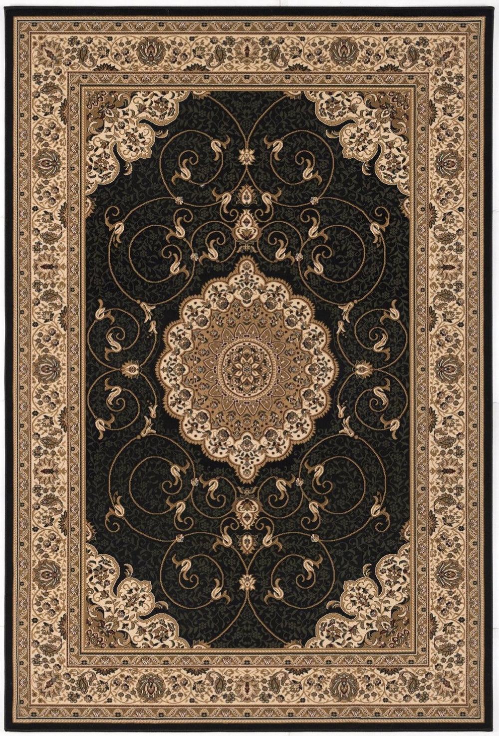 HomeRoots 10' Elegant Beige and Black Medallion Runner Rug - Timeless Style for Hallways and Narrow Spaces 5x8 395406