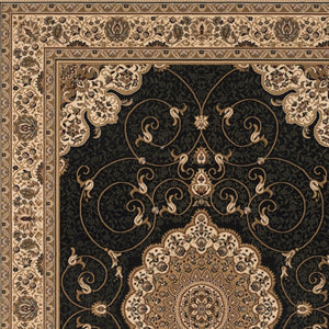 HomeRoots 10' Elegant Beige and Black Medallion Runner Rug - Timeless Style for Hallways and Narrow Spaces 5x8 395406