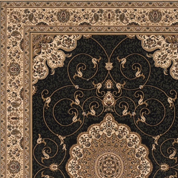 HomeRoots 10' Elegant Beige and Black Medallion Runner Rug - Timeless Style for Hallways and Narrow Spaces 5x8 395406