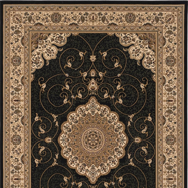 HomeRoots 10' Elegant Beige and Black Medallion Runner Rug - Timeless Style for Hallways and Narrow Spaces 5x8 395406