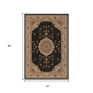 HomeRoots 10' Elegant Beige and Black Medallion Runner Rug - Timeless Style for Hallways and Narrow Spaces 5x8 395406