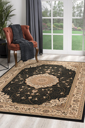 Homeroots 7' X 9' Beige And Black Medallion Power Loom Area Rug  Olefin 395407