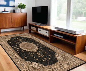 Homeroots 7' X 9' Beige And Black Medallion Power Loom Area Rug  Olefin 395407