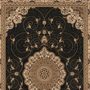 HomeRoots 10' Elegant Beige and Black Medallion Runner Rug - Timeless Style for Hallways and Narrow Spaces 7x10 395407