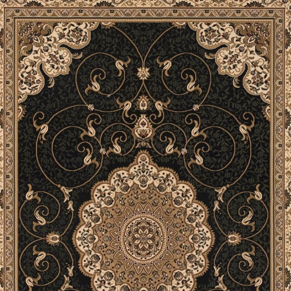 HomeRoots 10' Elegant Beige and Black Medallion Runner Rug - Timeless Style for Hallways and Narrow Spaces 7x10 395407