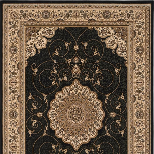 HomeRoots 10' Elegant Beige and Black Medallion Runner Rug - Timeless Style for Hallways and Narrow Spaces 7x10 395407