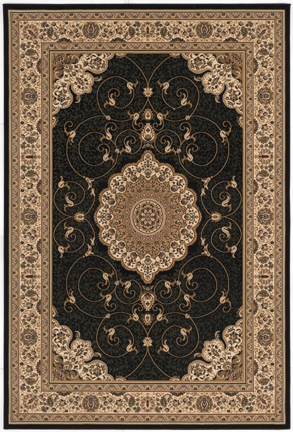 HomeRoots 10' Elegant Beige and Black Medallion Runner Rug - Timeless Style for Hallways and Narrow Spaces 8x11 395409