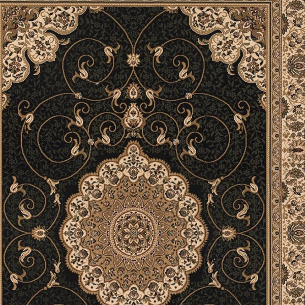 HomeRoots 10' Elegant Beige and Black Medallion Runner Rug - Timeless Style for Hallways and Narrow Spaces 8x11 395409