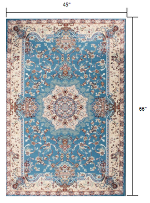 Homeroots 4' X 6' Blue And Ivory Oriental Power Loom Area Rug  Olefin 395410