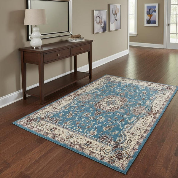 HomeRoots 4' Elegant Blue and Ivory Oriental Power Loom Area Rug for Timeless Home Décor and Comfort 4' X 6' 395410