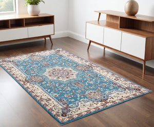 Homeroots 4' X 6' Blue And Ivory Oriental Power Loom Area Rug  Olefin 395410