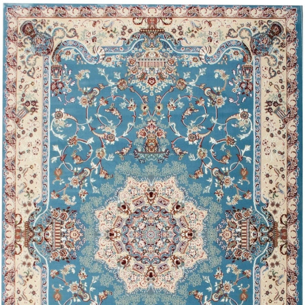 HomeRoots 4' Elegant Blue and Ivory Oriental Power Loom Area Rug for Timeless Home Décor and Comfort 5' X 8' 395412