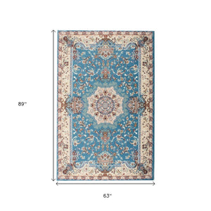 HomeRoots 4' Elegant Blue and Ivory Oriental Power Loom Area Rug for Timeless Home Décor and Comfort 5' X 8' 395412
