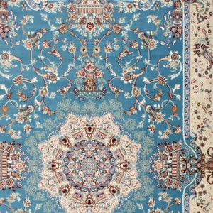 HomeRoots 4' Elegant Blue and Ivory Oriental Power Loom Area Rug for Timeless Home Décor and Comfort 7' X 9' 395413