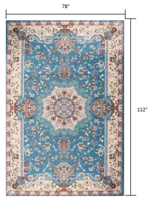 Homeroots 7' X 9' Blue And Ivory Oriental Power Loom Area Rug  Olefin 395413