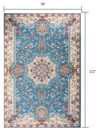 Homeroots 7' X 9' Blue And Ivory Oriental Power Loom Area Rug  Olefin 395413