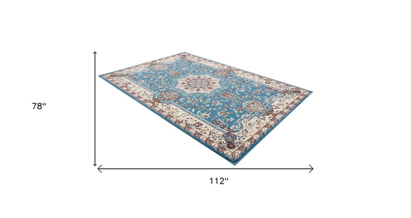 Homeroots 7' X 9' Blue And Ivory Oriental Power Loom Area Rug  Olefin 395413