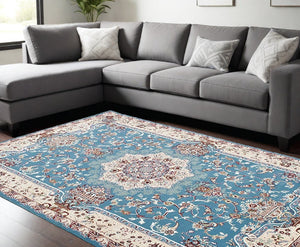 Homeroots 8' X 11' Blue And Ivory Oriental Power Loom Area Rug  Olefin 395415