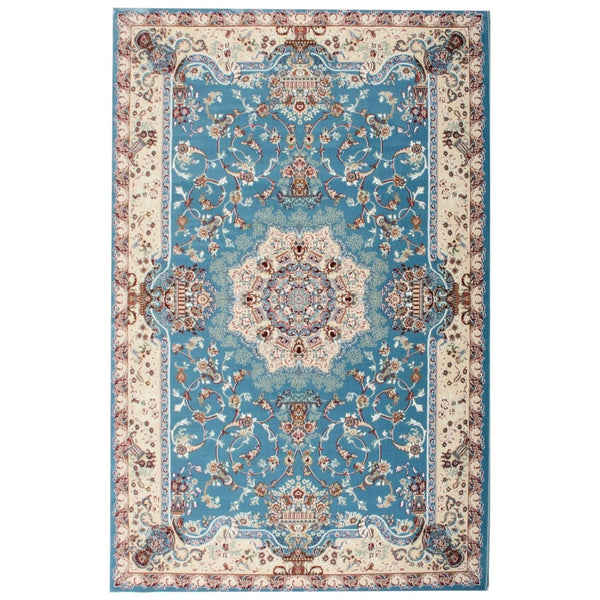 HomeRoots 4' Elegant Blue and Ivory Oriental Power Loom Area Rug for Timeless Home Décor and Comfort 8' X 11' 395415