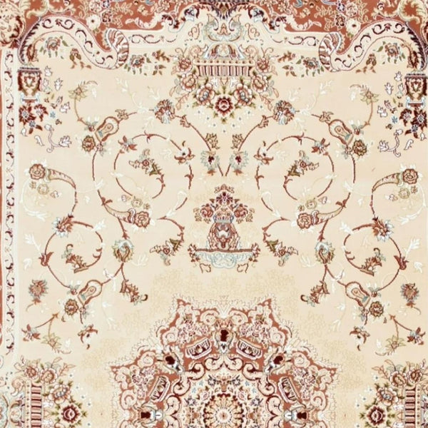 HomeRoots 4' Vibrant Orange and Ivory Oriental Area Rug - Durable Power Loom Design for Timeless Elegance 4' X 6' 395416