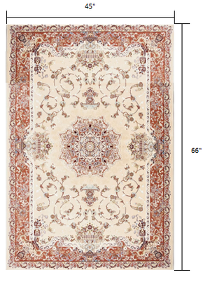 Homeroots 4' X 6' Orange And Ivory Oriental Power Loom Area Rug  Olefin 395416