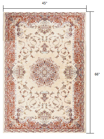 Homeroots 4' X 6' Orange And Ivory Oriental Power Loom Area Rug  Olefin 395416