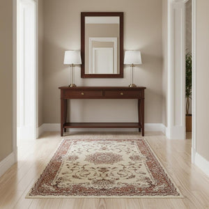 HomeRoots 4' Vibrant Orange and Ivory Oriental Area Rug - Durable Power Loom Design for Timeless Elegance 4' X 6' 395416