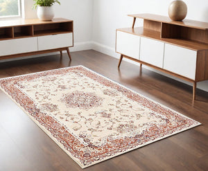Homeroots 4' X 6' Orange And Ivory Oriental Power Loom Area Rug  Olefin 395416