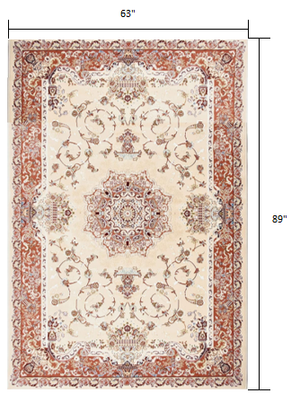 Homeroots 5' X 8' Orange And Ivory Oriental Power Loom Area Rug  Olefin 395418