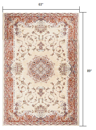 Homeroots 5' X 8' Orange And Ivory Oriental Power Loom Area Rug  Olefin 395418