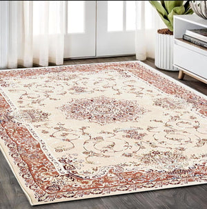 Homeroots 5' X 8' Orange And Ivory Oriental Power Loom Area Rug  Olefin 395418
