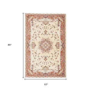 HomeRoots 4' Vibrant Orange and Ivory Oriental Area Rug - Durable Power Loom Design for Timeless Elegance 5' X 8' 395418