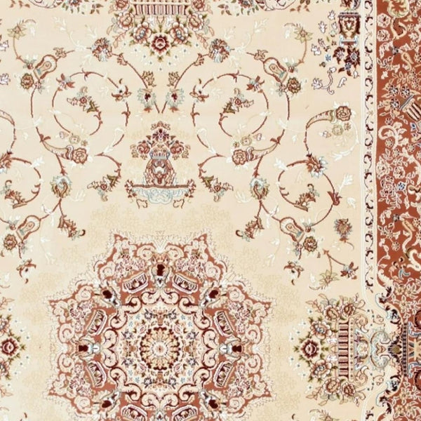 HomeRoots 4' Vibrant Orange and Ivory Oriental Area Rug - Durable Power Loom Design for Timeless Elegance 7' X 9' 395419