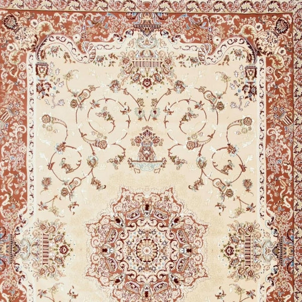 HomeRoots 4' Vibrant Orange and Ivory Oriental Area Rug - Durable Power Loom Design for Timeless Elegance 7' X 9' 395419