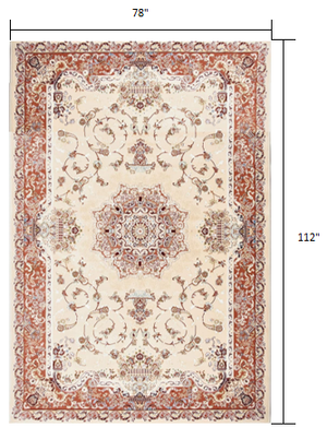 Homeroots 7' X 9' Orange And Ivory Oriental Power Loom Area Rug  Olefin 395419