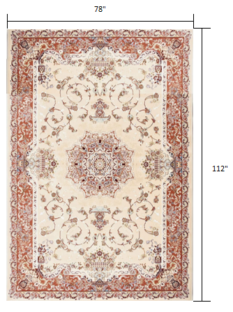 Homeroots 7' X 9' Orange And Ivory Oriental Power Loom Area Rug  Olefin 395419