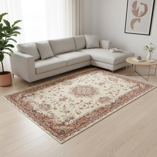 HomeRoots 4' Vibrant Orange and Ivory Oriental Area Rug - Durable Power Loom Design for Timeless Elegance 8' X 11' 395421
