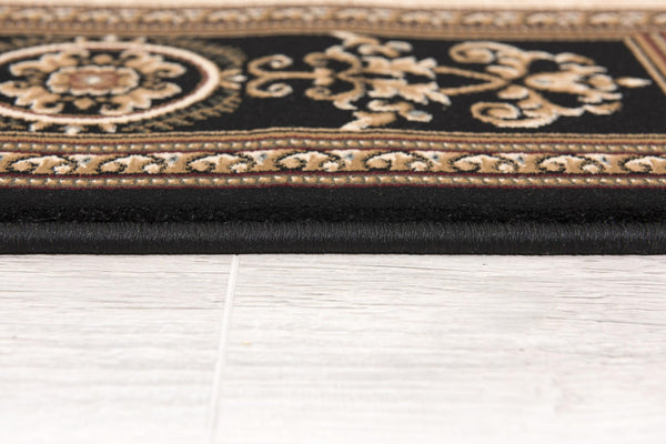 HomeRoots 4' Elegant Beige and Black Oriental Area Rug - Power Loomed Design for Timeless Style and Durability 4' X 6' 395422