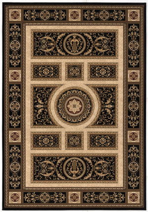 Homeroots 5' X 8' Beige And Black Oriental Power Loom Area Rug  Olefin 395424