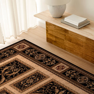 Homeroots 5' X 8' Beige And Black Oriental Power Loom Area Rug  Olefin 395424